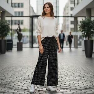 NEW Max Studio Pintuck Wide Leg Trouser Small Black Brown Knit Pull On Business